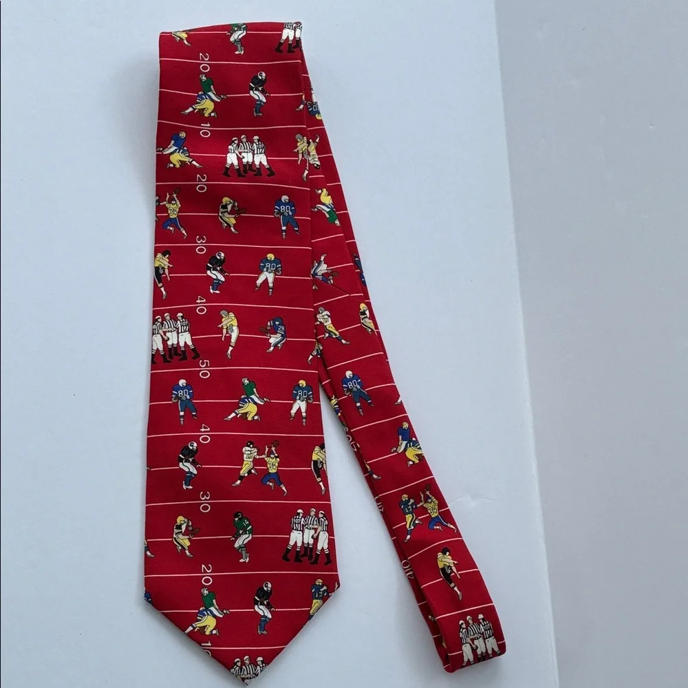 Alynn Neckwear Red Silk “50 Yard Line” Football Tie Necktie